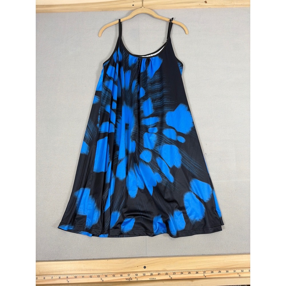 Unbranded Blue Black Abstract Spiral Print A-Line Dress Adjustable Straps 0XL